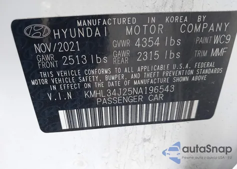 2022 Hyundai Sonata Limited z USA, uszkodzony, nr VIN KMHL34J25NA196543